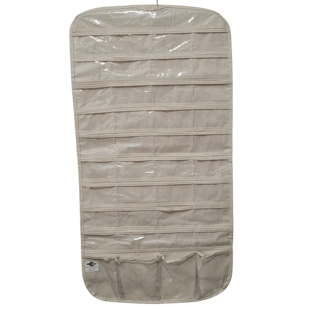 Closet Complete Hanging Jewelry Organizer 80 Pockets Cream Cotton Canvas 2 sided
